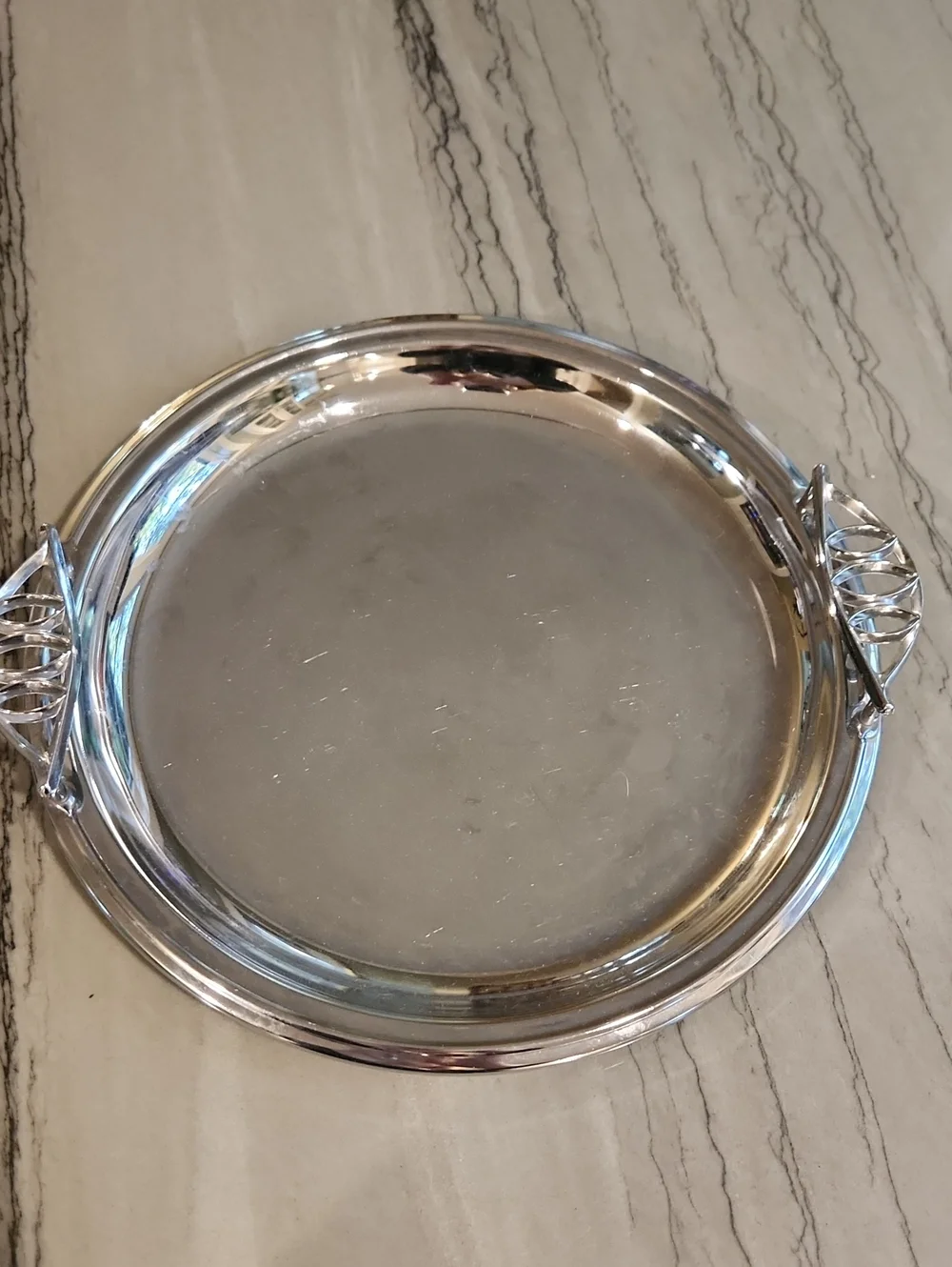 Classic Silver-Tone Round Serving Tray with Handles